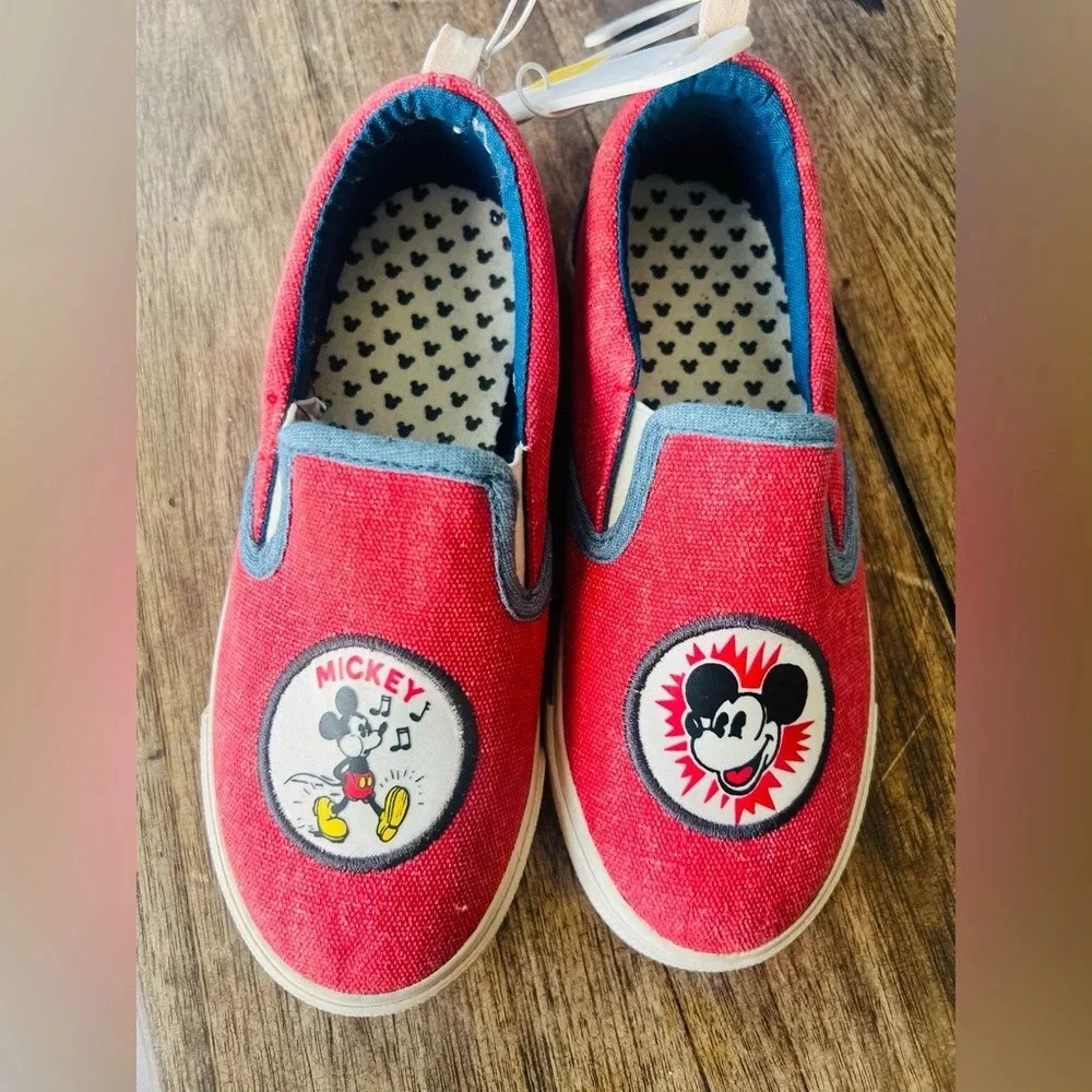 Disney Mickey Mouse Junk Food Red Slip On Canvas Shoes Size 13